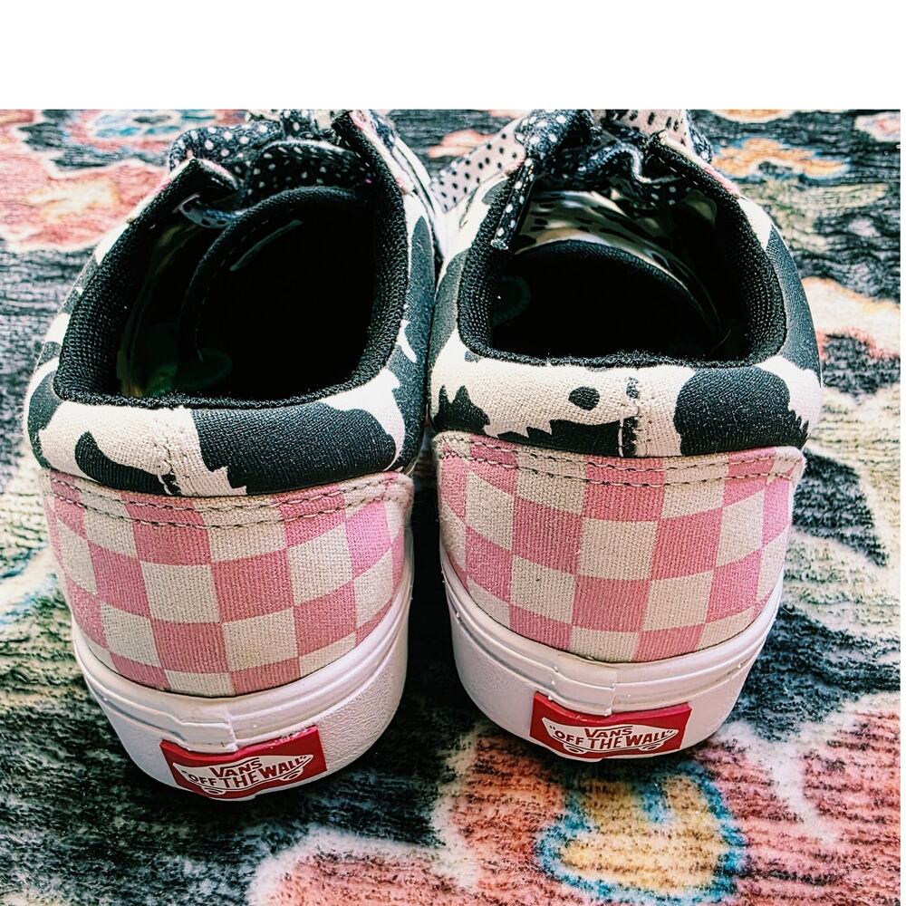Vans Old Skool ComfyCush Customs Cow Print Pink Checkerboard Sneakers Size 7 - Picture 11 of 13